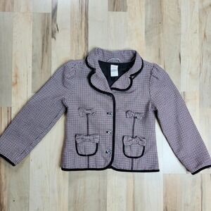 Gymboree Houndstooth Blazer Jacket Bow Pockets Black‎ Trim Girl's Size 6